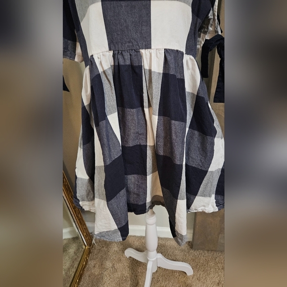 LAZY OAF Left Field Tie Dress In Blue/white Checkered Print. Size 6 - Picture 3 of 16